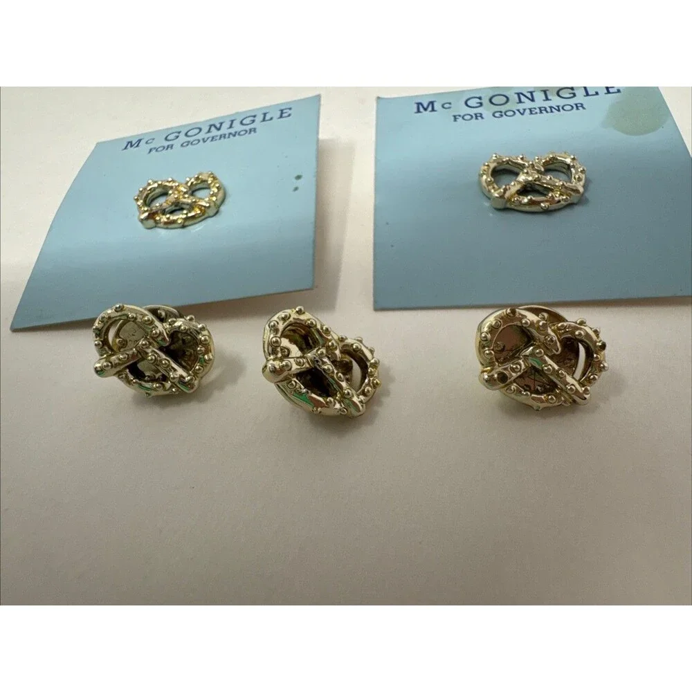 5x Pin Pretzel Gold Tone McGonigle Pennsylvania Governor Political Campaign 1958